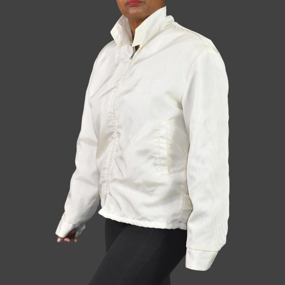 Vintage California White Matte Satin Bomber Jacket Faux Fur 70s Zip Front Small - Picture 3 of 15